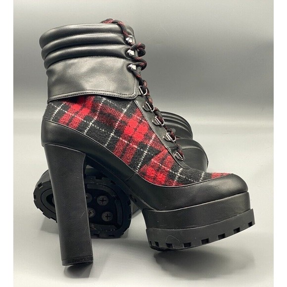 Jessica Simpson Shoes - Jessica Simpson Boots  9 Red Black Tartan Plaid Platform Boots Edgy Hunter